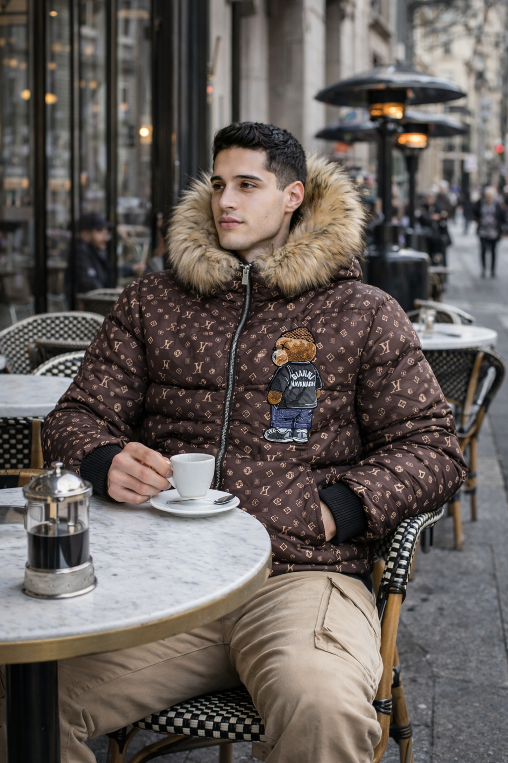 Brown Logomania Bear Puffer Jacket