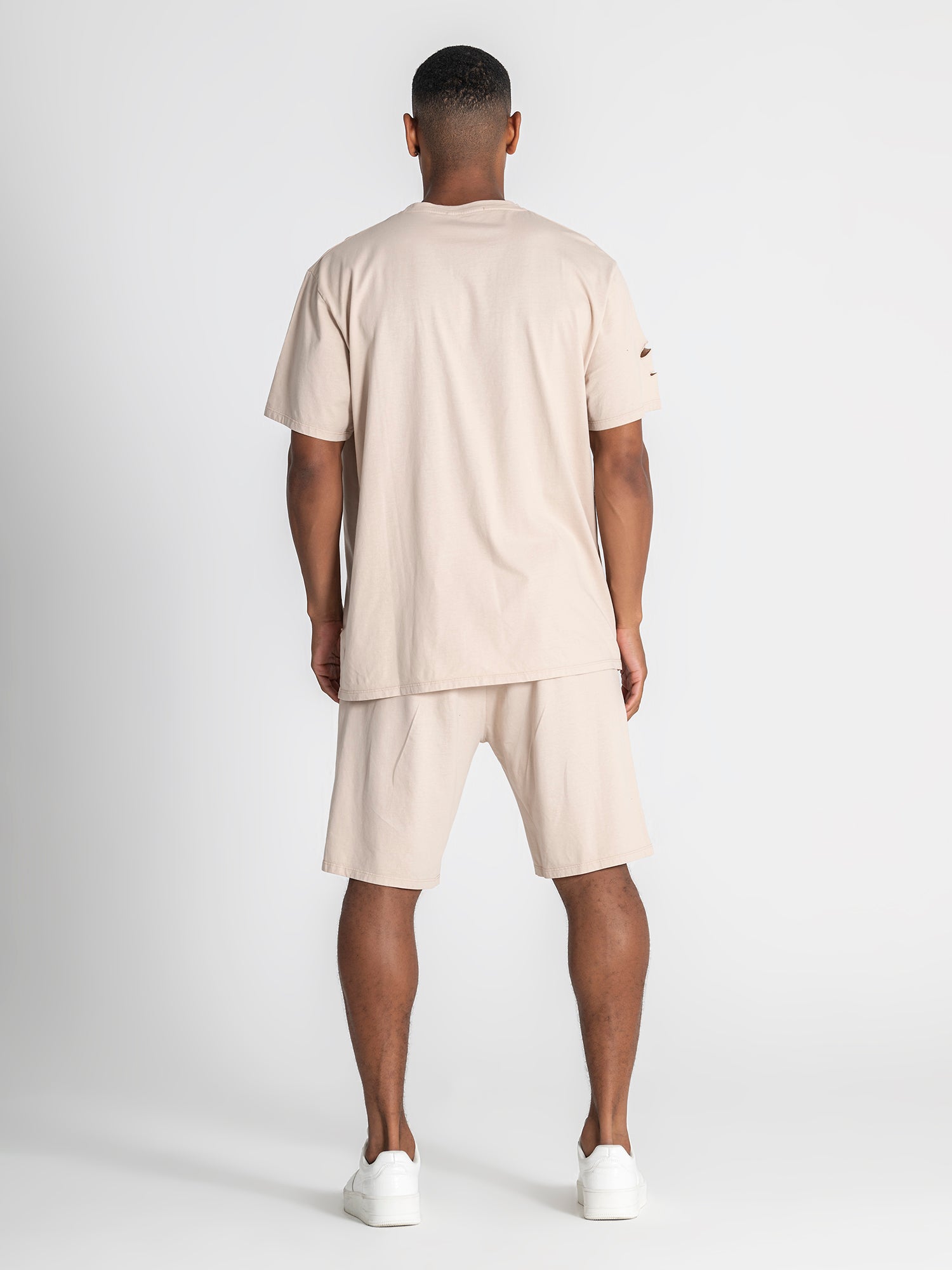 Beige Ripped Oversized Tee