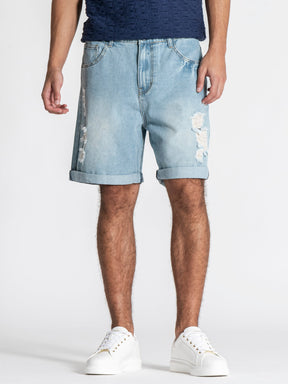 shorts / Light Blue Fray Denim Shorts
