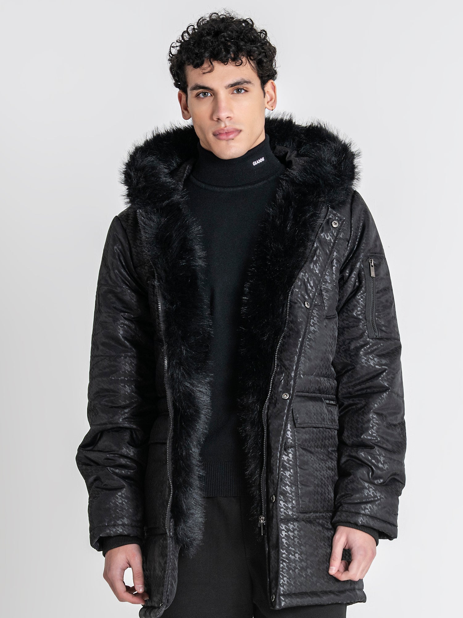 Black GK Houndstooth Coat