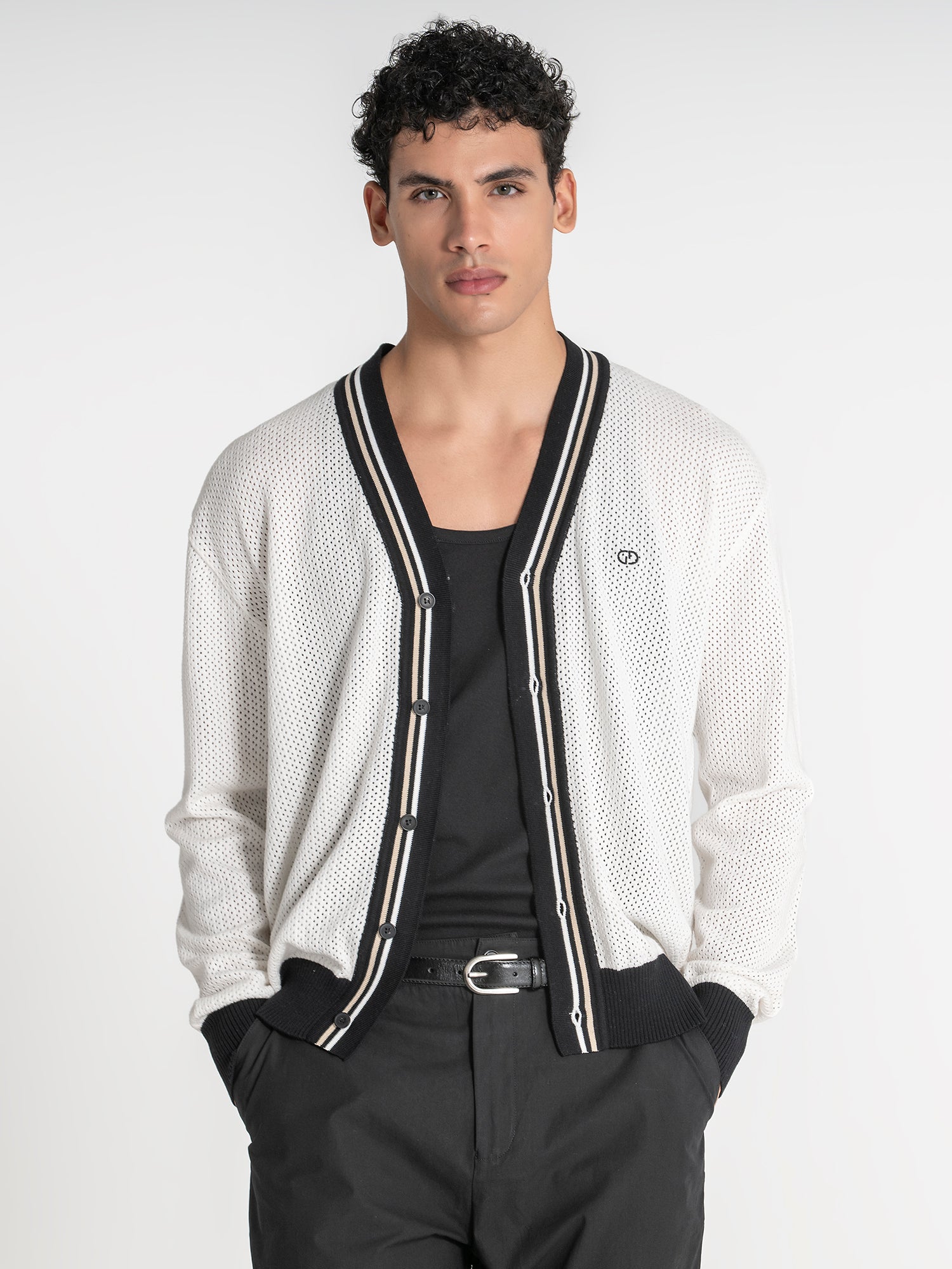 jackets / Beige Striped Knit Cardigan