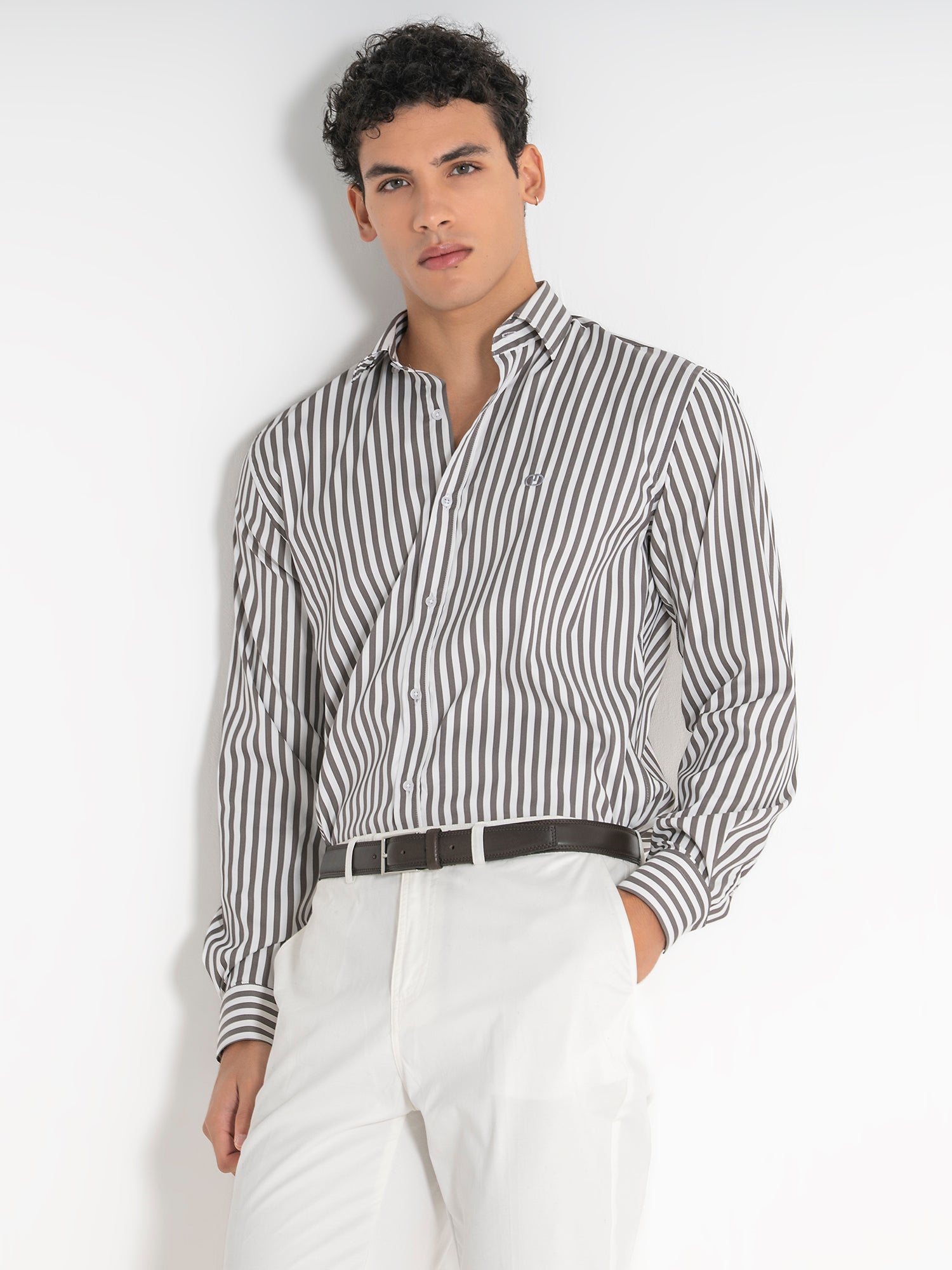 Taupe Striped Shirt
