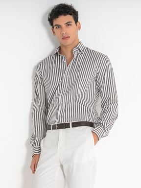 shirts / Taupe Striped Shirt