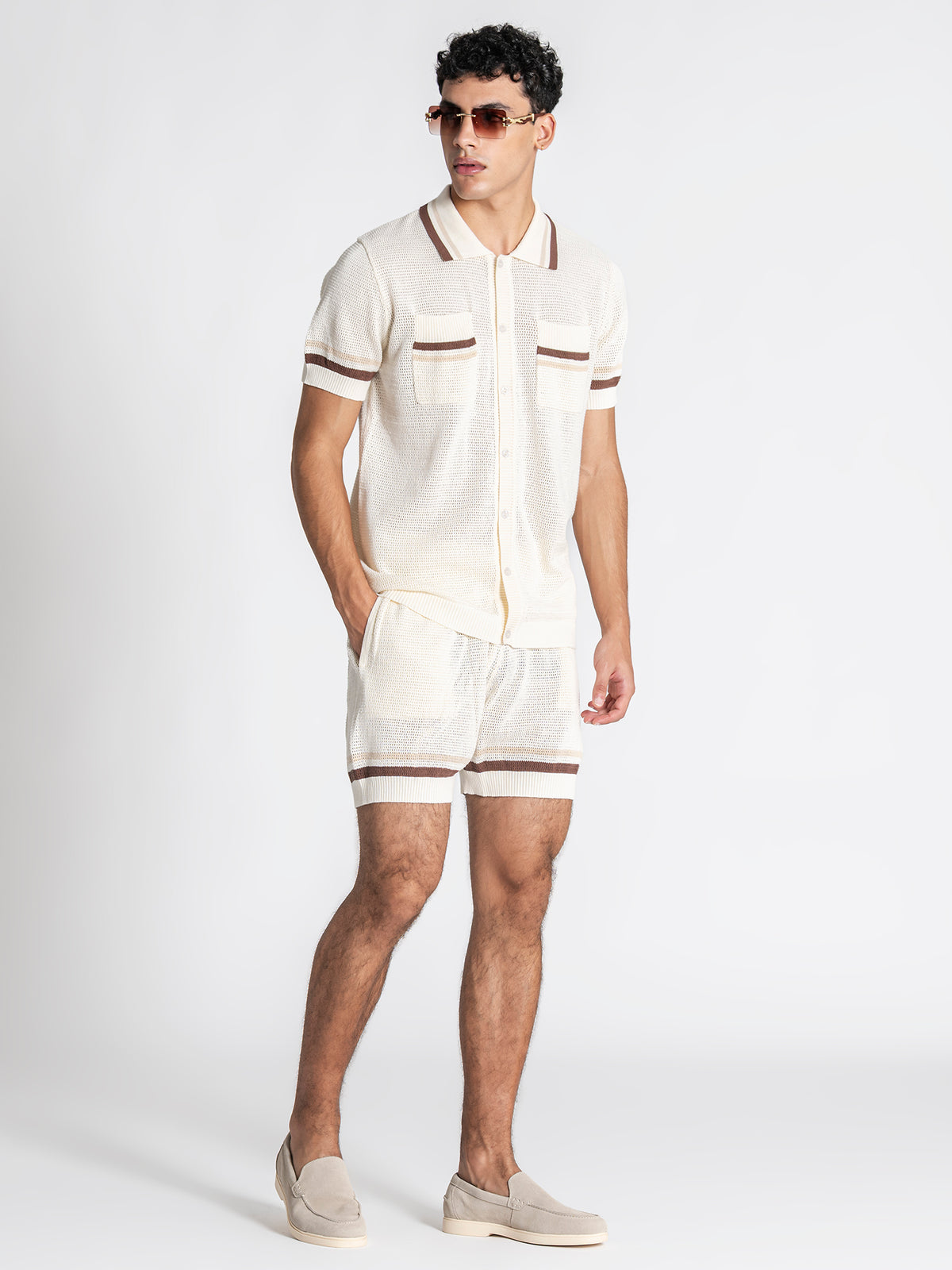 shirts / White Striped Knit Set