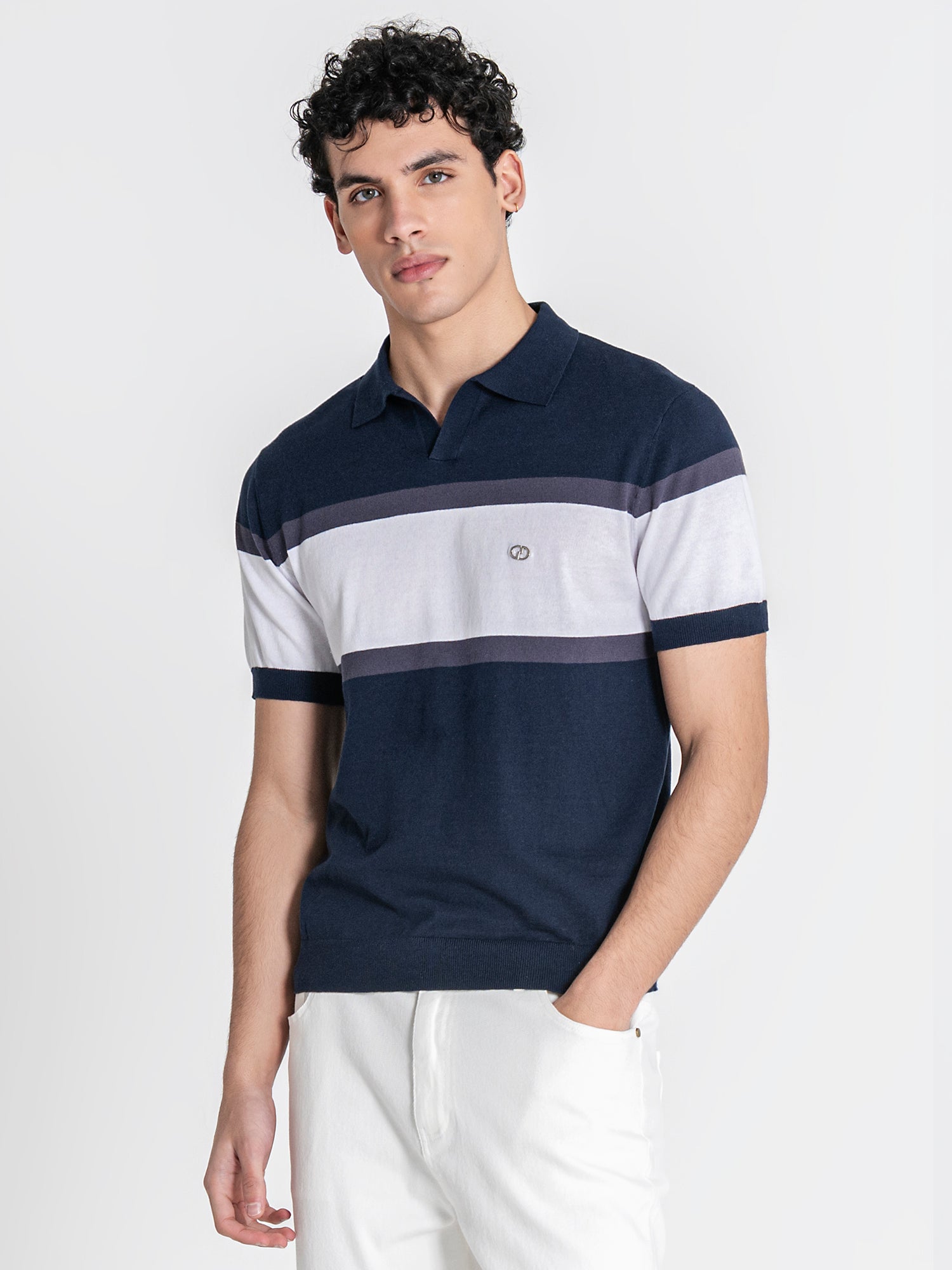 Navy Blue Block Knit Polo