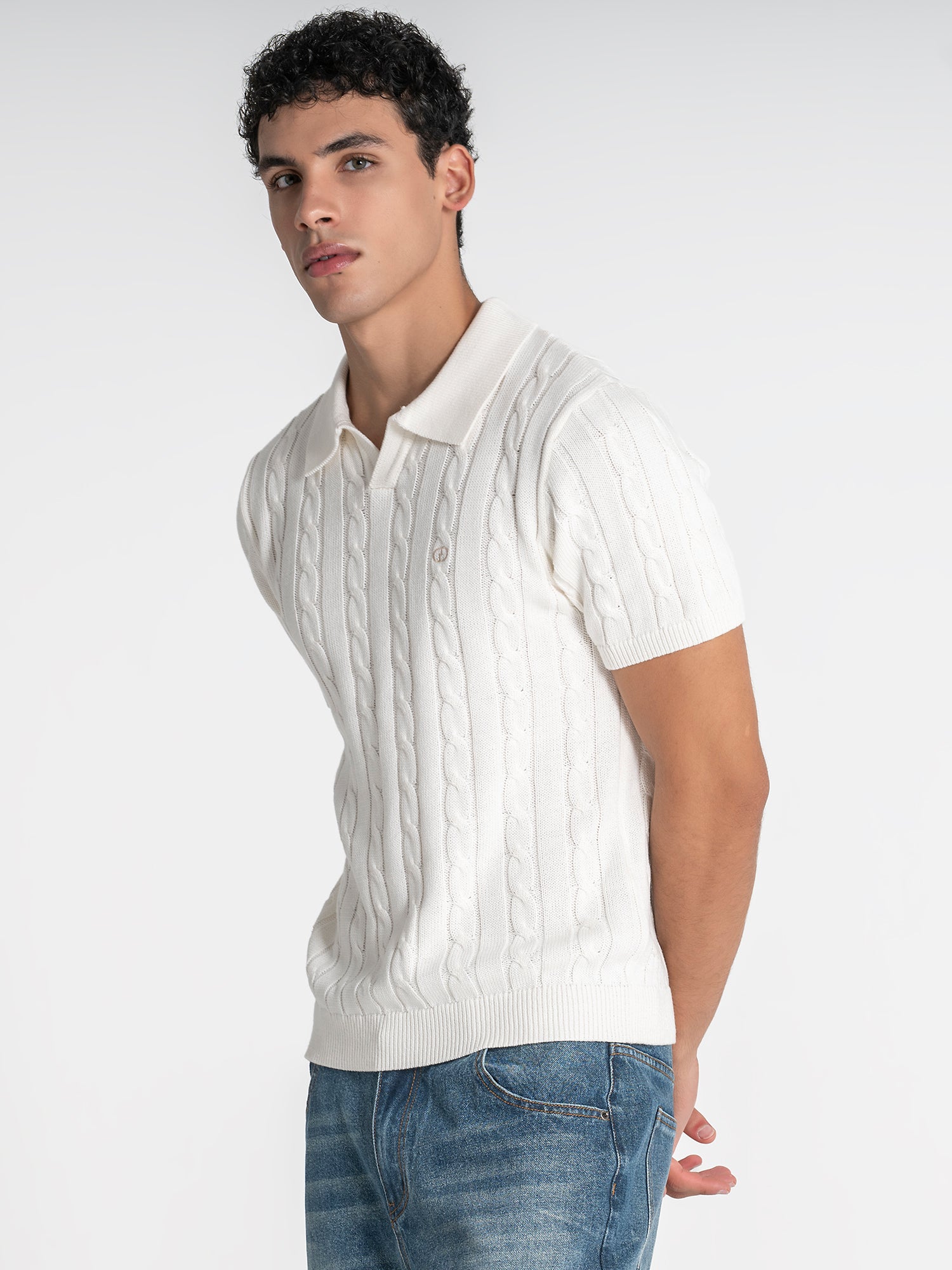 White Towel Knit Polo