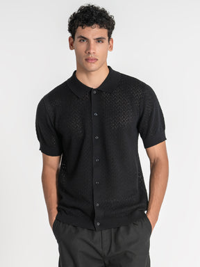 shirts / Black Buttoned Knit Shirt