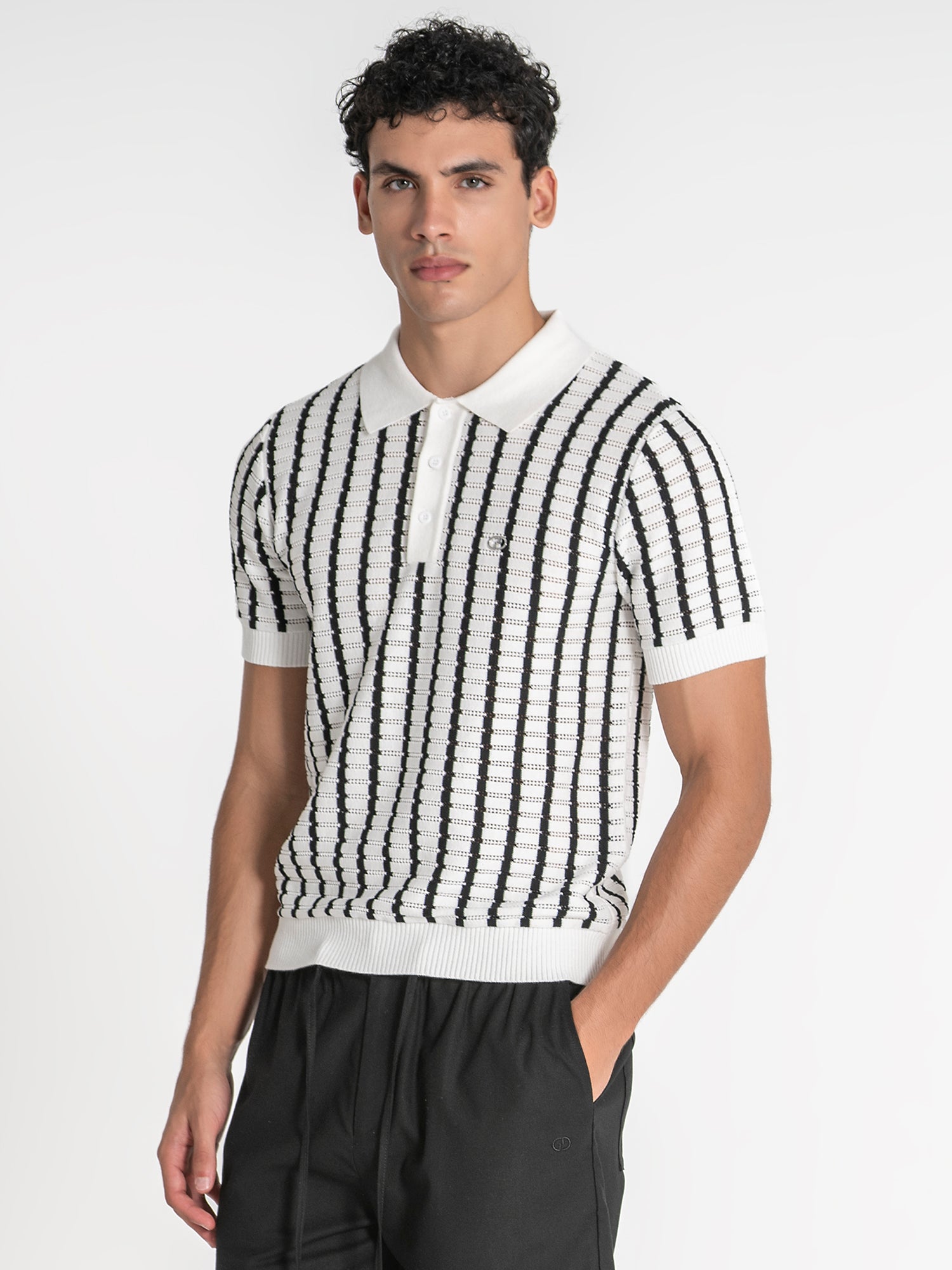 Black Retro Knit Polo