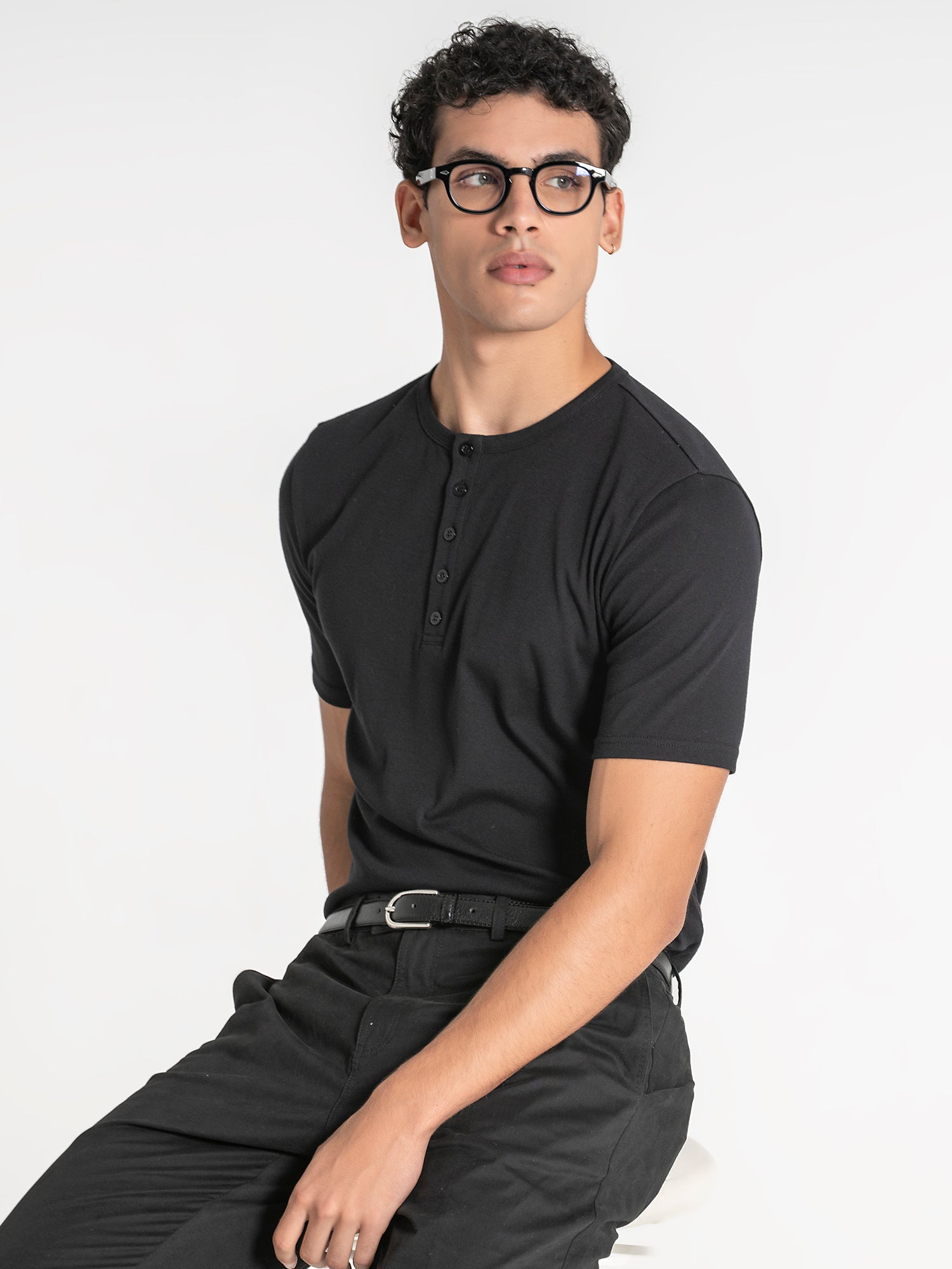 Black Button Henley Tee