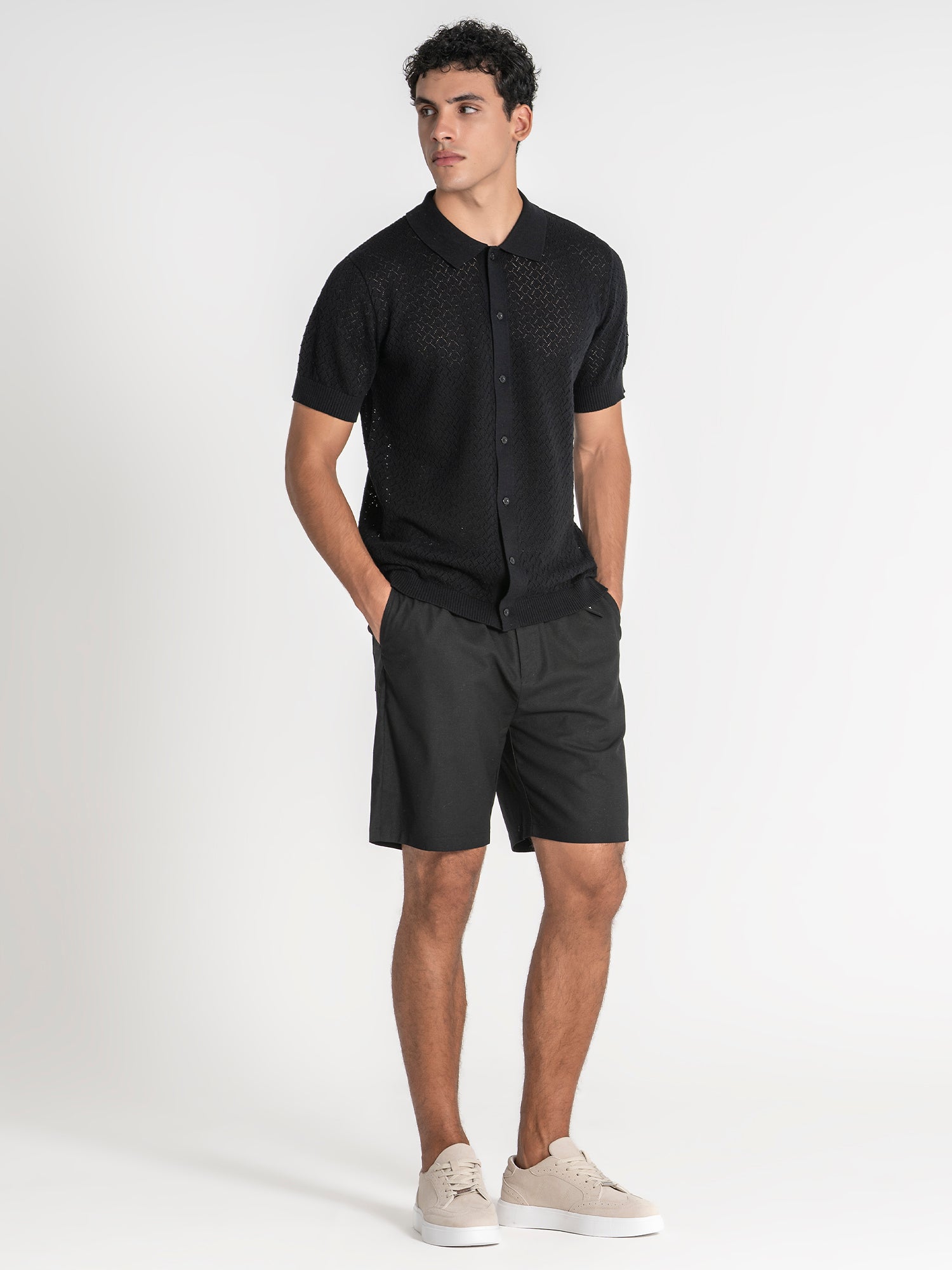shirts / Black Buttoned Knit Shirt