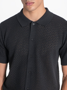 shirts / Black Buttoned Knit Shirt