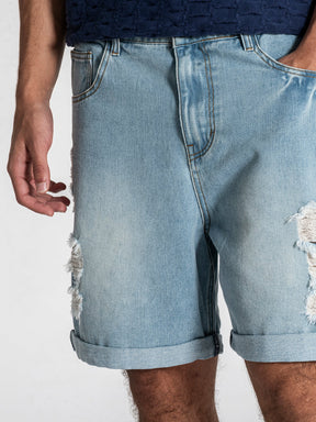 shorts / Light Blue Fray Denim Shorts