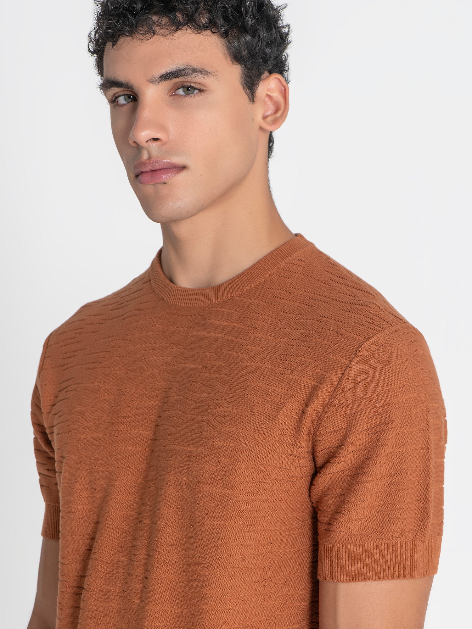 t-shirts / Orange Uneven Knit Tee