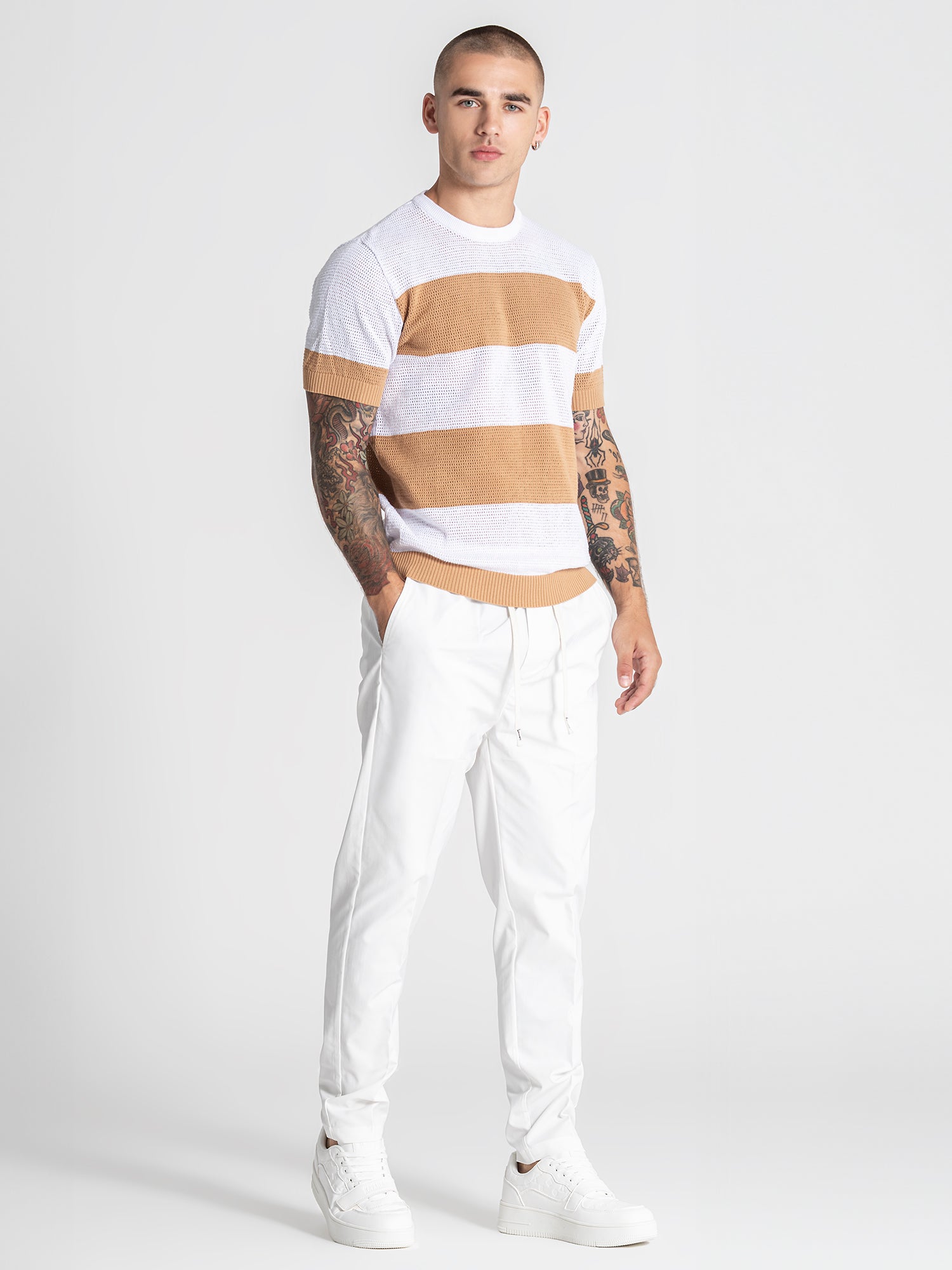 t-shirts / Camel Striped Knit Tee