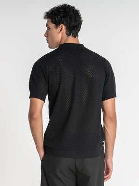 shirts / Black Buttoned Knit Shirt