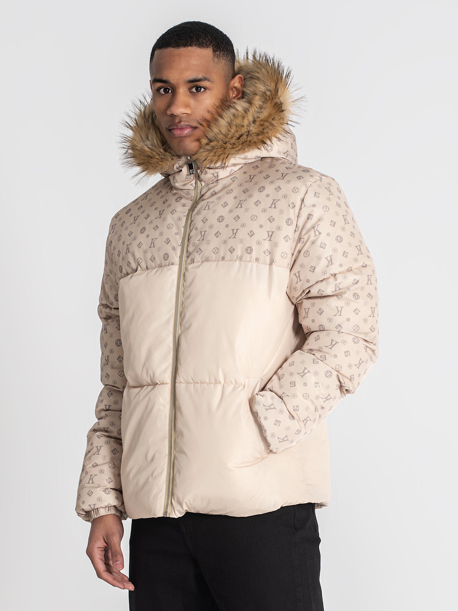 Beige Logomania Puffer Jacket