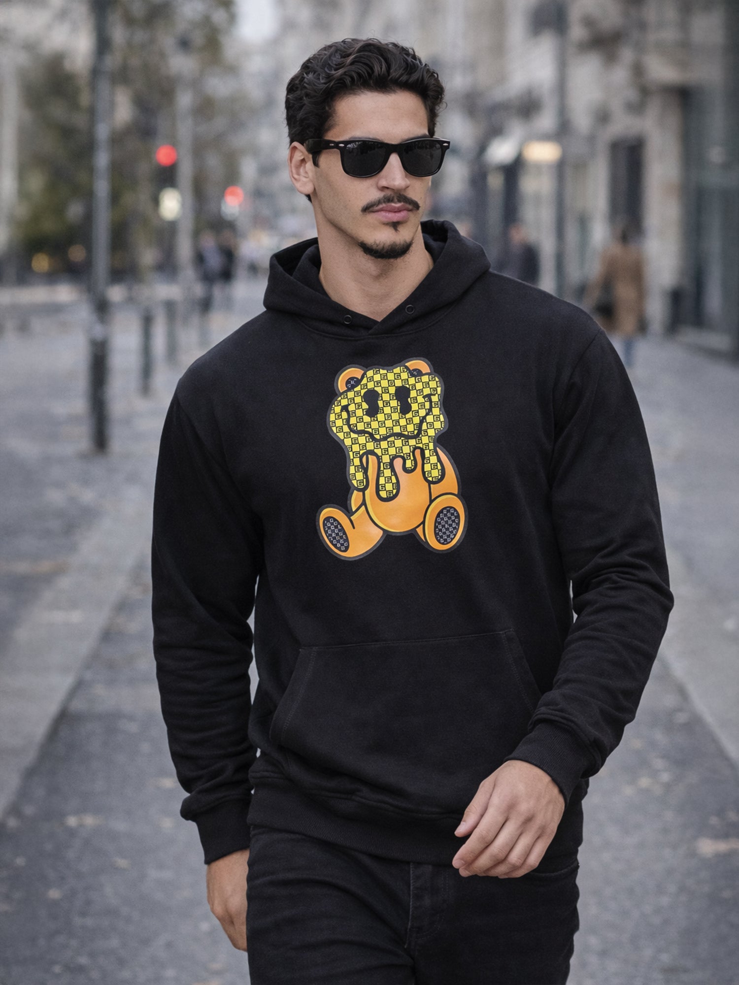 Black Micro Melting Bear Hoodie