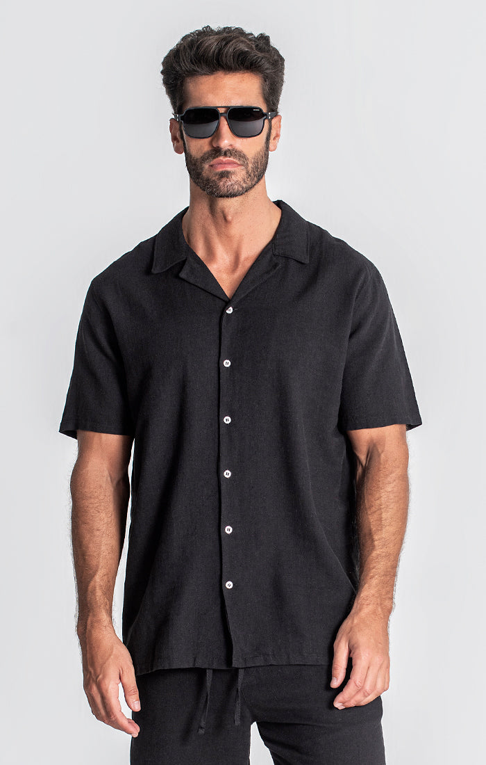 Black Linen Hawaiian Shirt