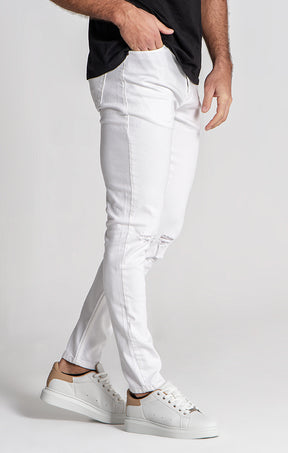 White Ripped Slim Fit Jeans