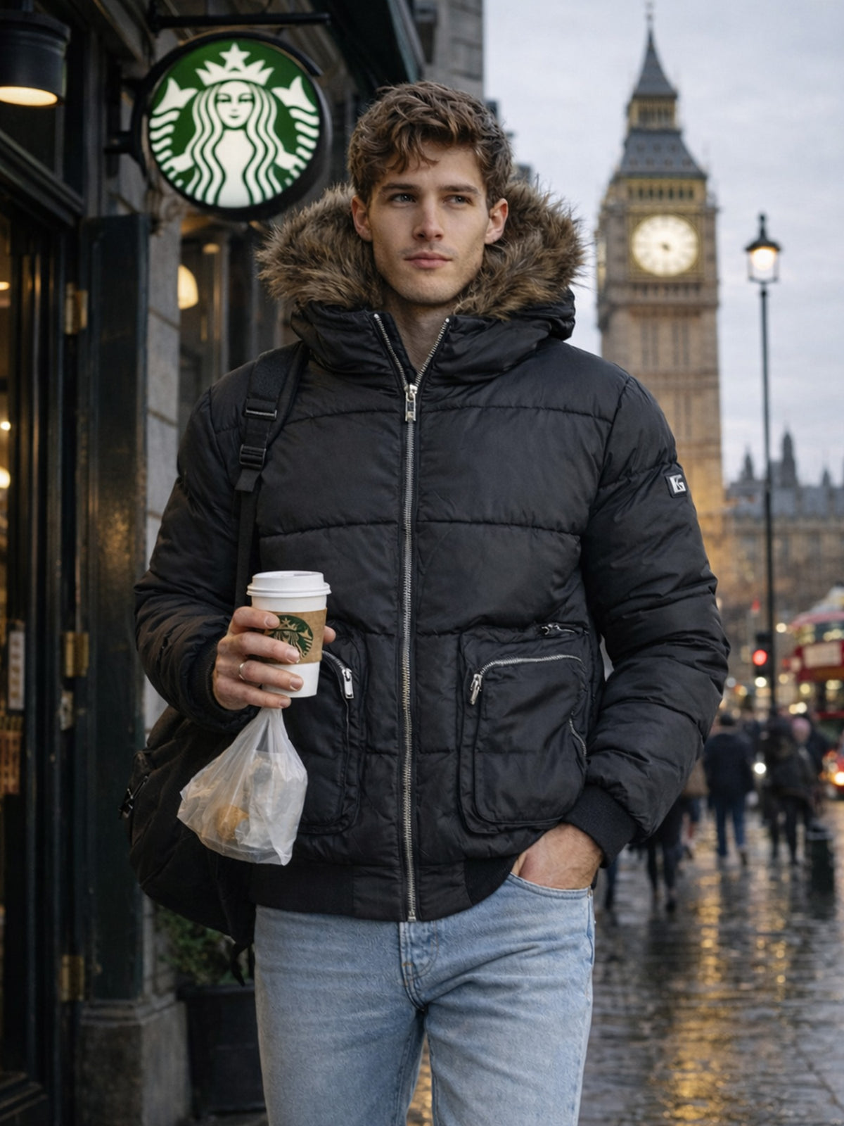 Black Utility Puffer Jacket