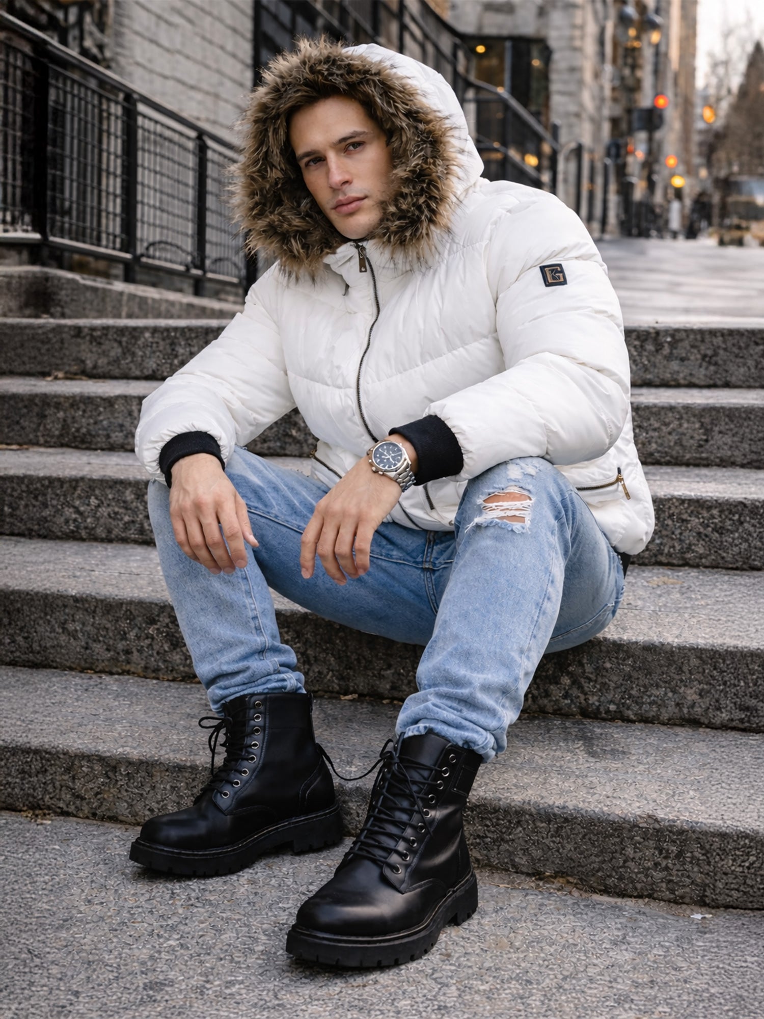 White Utility Puffer Jacket