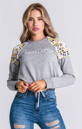 White Baroque Leopard Cropped Sweater