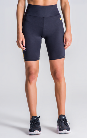 Black Cycling Shorts With Fade Gold Print